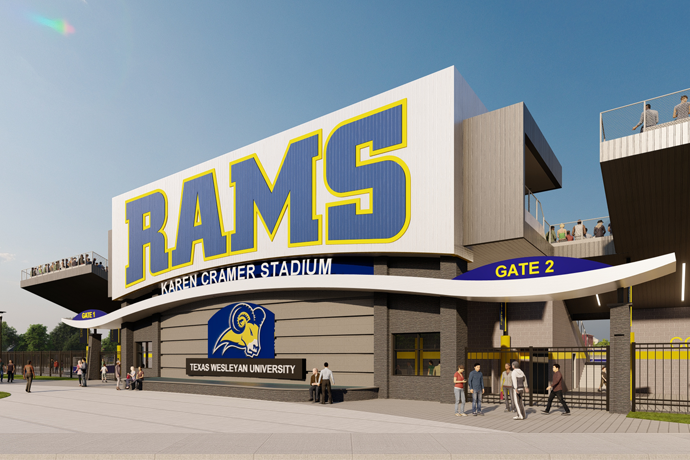 A close rendering of the new Karen Cramer Stadium on the campus of Texas 野狼社区 University